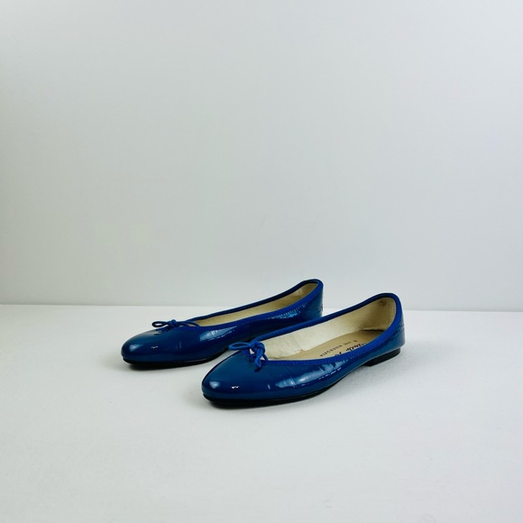 French Sole Shoes - French Sole Blue Patent Leather Classic Bow Tie Ballerina Flat Pumps UK 4